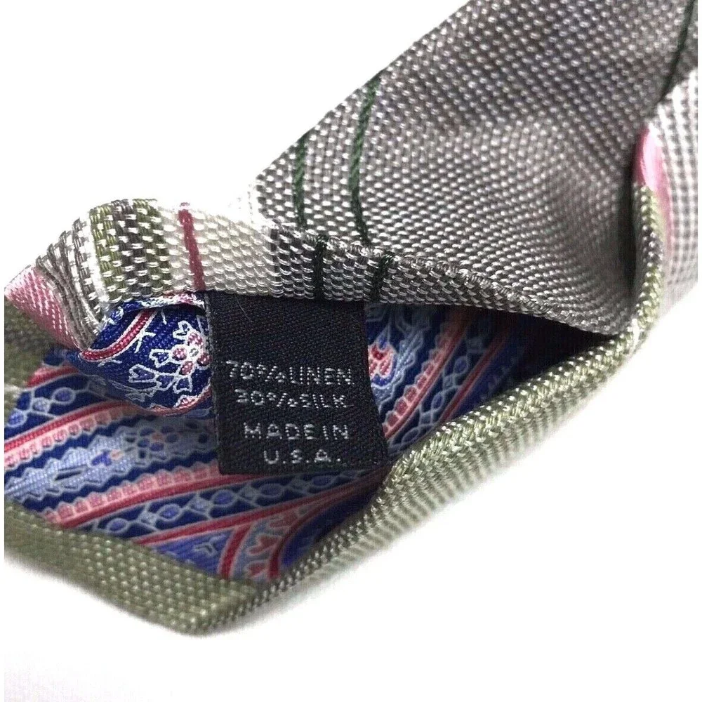 Ted Baker London Tie Men's Gray Khaki Pink Striped Paisley Pin Up Necktie 60